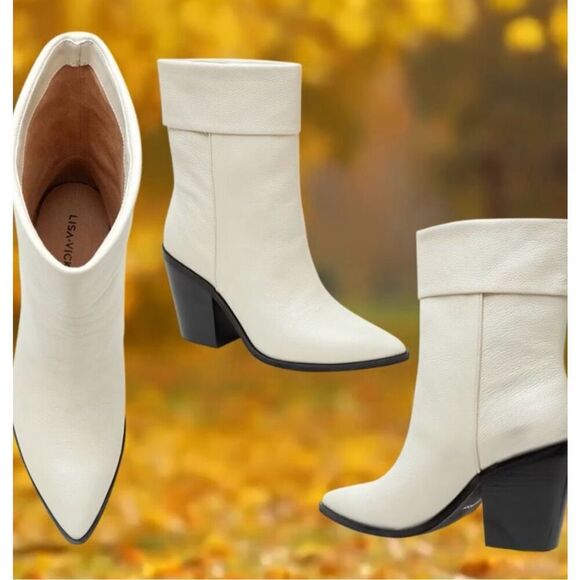 LISA VICKY (Nordstrom) - NIB - L Sz 6 Mae-V Soft Tumble Leather Booties in Cream - Picture 12 of 12